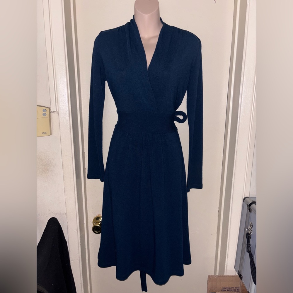 CAbi. Blue Long Sleeve Wrap Dress. Size XS